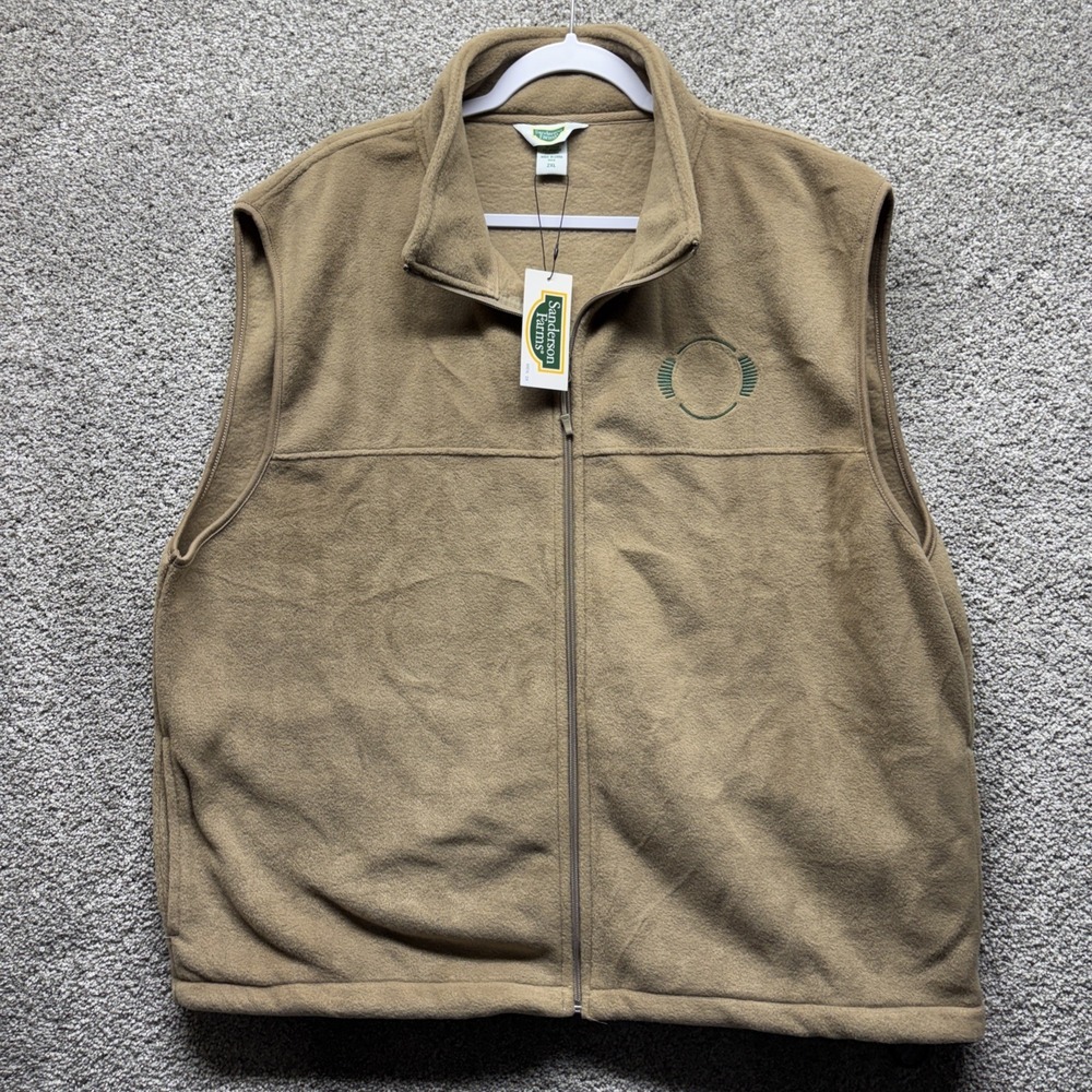 Sanderson Farms Zip Up Vest Outdoor Fleece Casual Winter Beige Men Size 2XL NWT